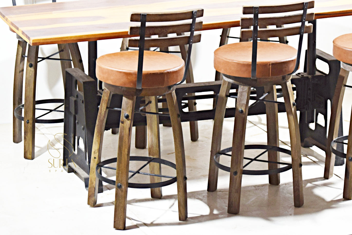 Cast Iron High Table & Chair Set with Solid Wood Seating – Industrial Style