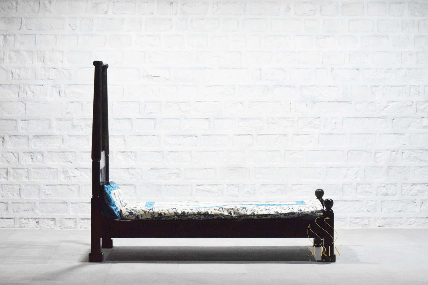 Dark Walnut Solid Wood Single Bed with Modern Design