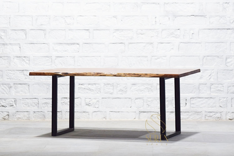 Live Edge Industrial Folding Table in Solid Wood with Metal Frame