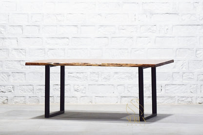 Live Edge Industrial Folding Table in Solid Wood with Metal Frame