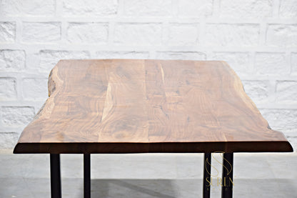 Live Edge Industrial Folding Table in Solid Wood with Metal Frame