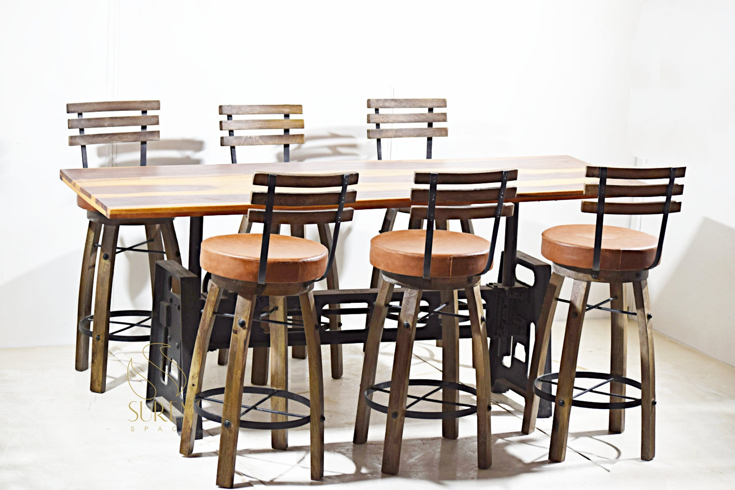 Cast Iron High Table & Chair Set with Solid Wood Seating – Industrial Style