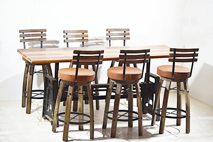 Cast Iron High Table & Chair Set with Solid Wood Seating – Industrial Style