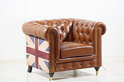 Chesterfield Leatherette Sofa Set with Union Flag Accents – Classic Design
