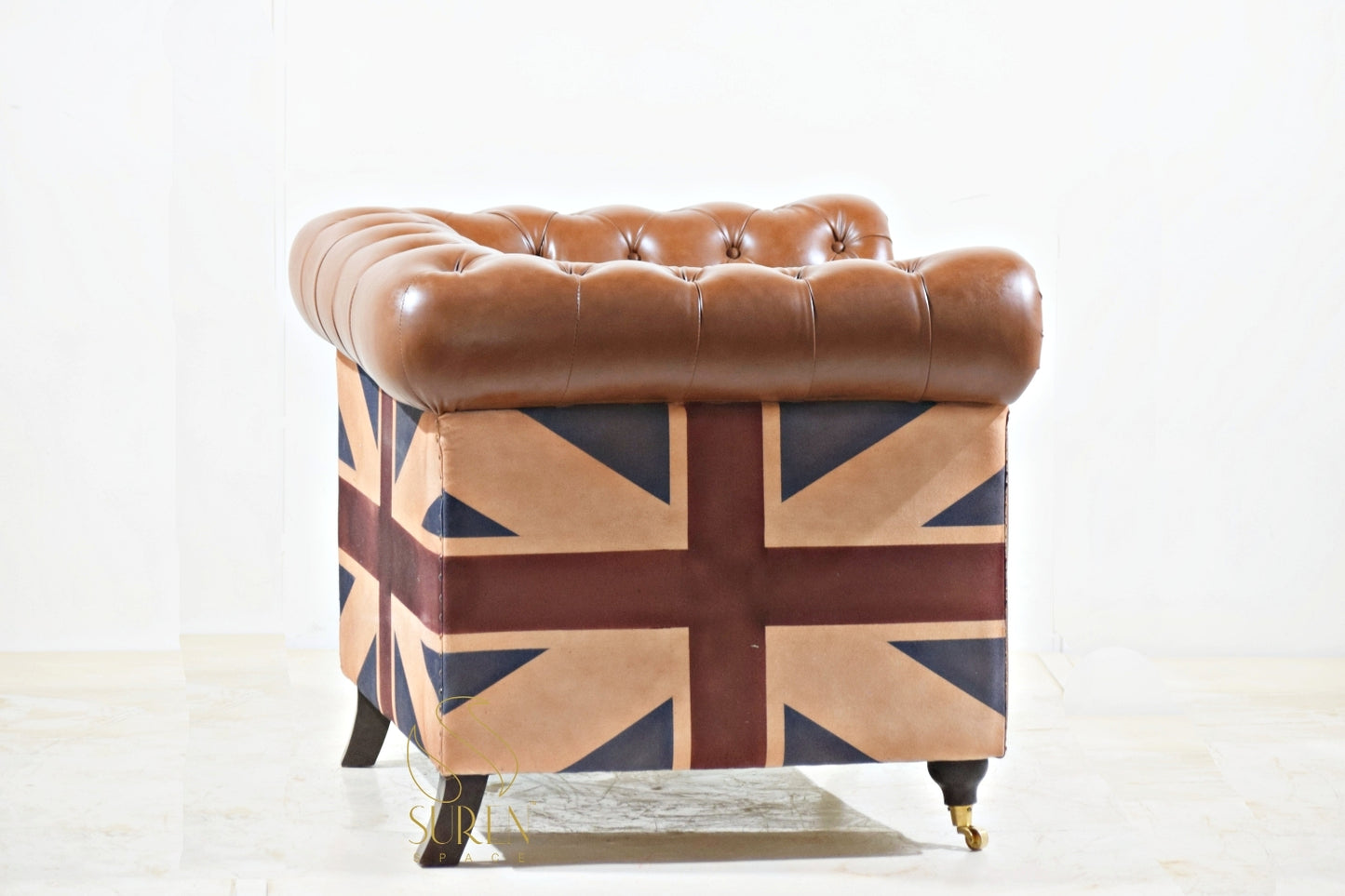 Chesterfield Leatherette Sofa Set with Union Flag Accents – Classic Design