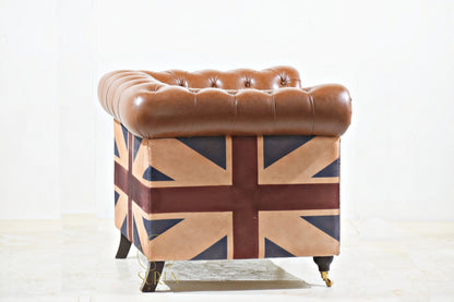 Chesterfield Leatherette Sofa Set with Union Flag Accents – Classic Design