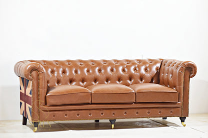 Chesterfield Leatherette Sofa Set with Union Flag Accents – Classic Design