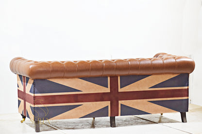 Chesterfield Leatherette Sofa Set with Union Flag Accents – Classic Design