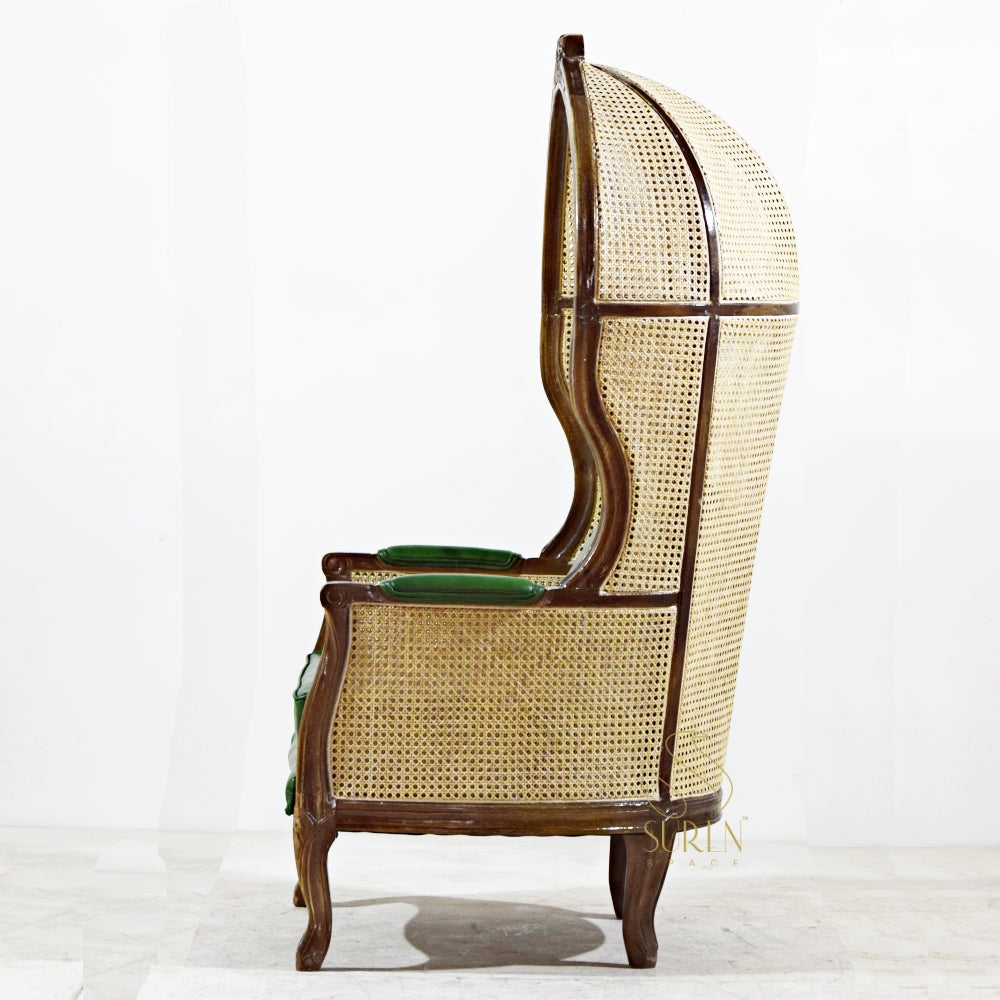 Elegant Balloon Chair with Natural Cane & Genuine Leather Upholstery