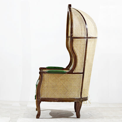 Elegant Balloon Chair with Natural Cane & Genuine Leather Upholstery