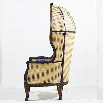 Elegant Balloon Chair with Natural Cane & Vibrant Printed Fabric Upholstery