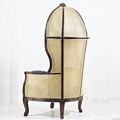 Elegant Balloon Chair with Natural Cane & Vibrant Printed Fabric Upholstery