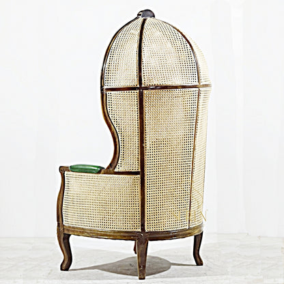 Elegant Balloon Chair with Natural Cane & Genuine Leather Upholstery