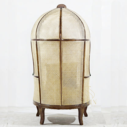 Elegant Balloon Chair with Natural Cane & Genuine Leather Upholstery