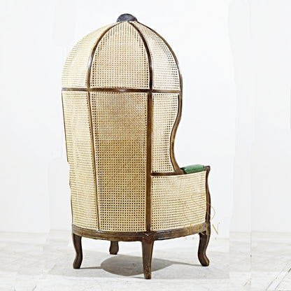 Elegant Balloon Chair with Natural Cane & Genuine Leather Upholstery