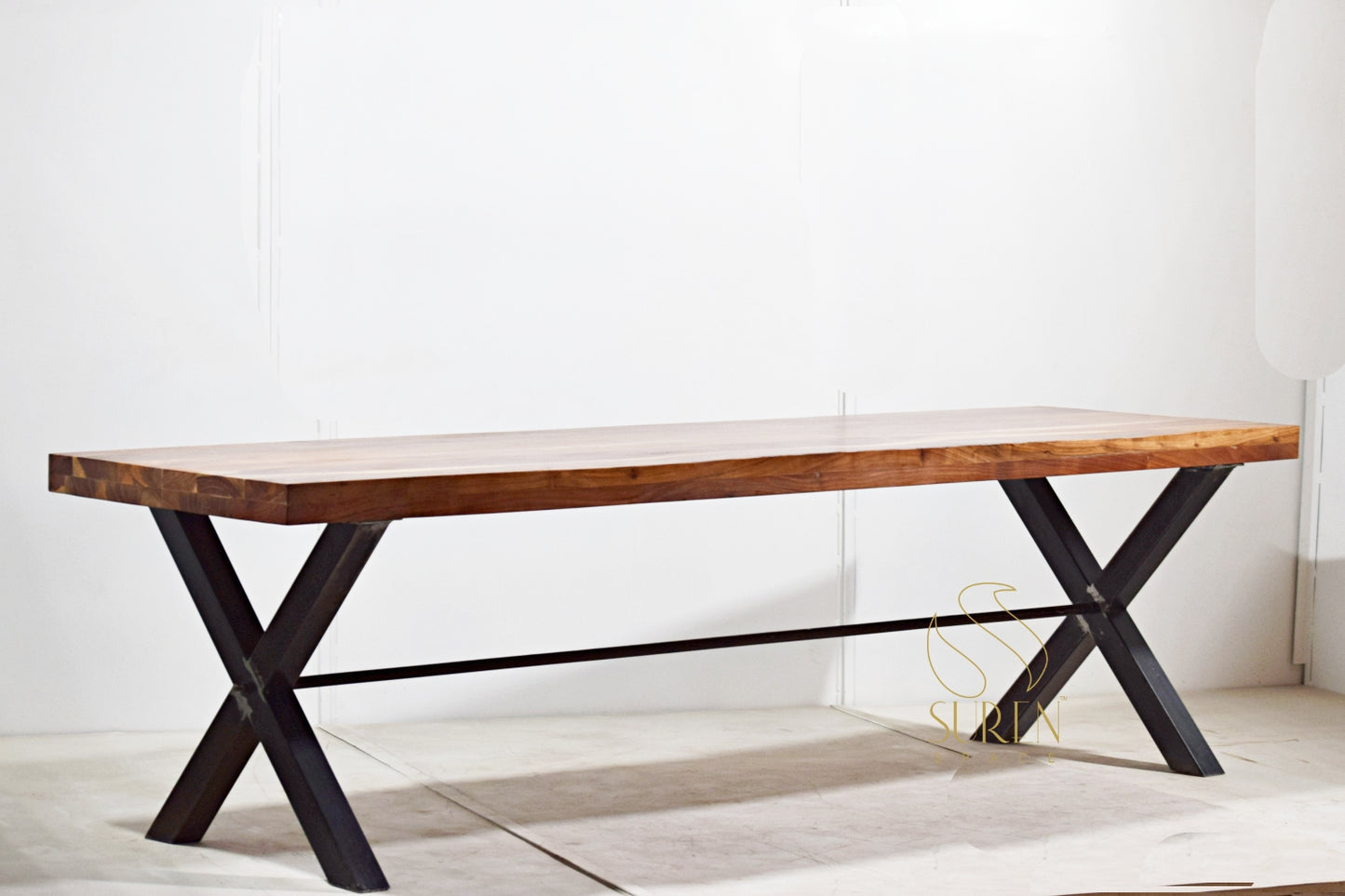Industrial Solid Wood Folding Table Set with Iron Legs & Benches