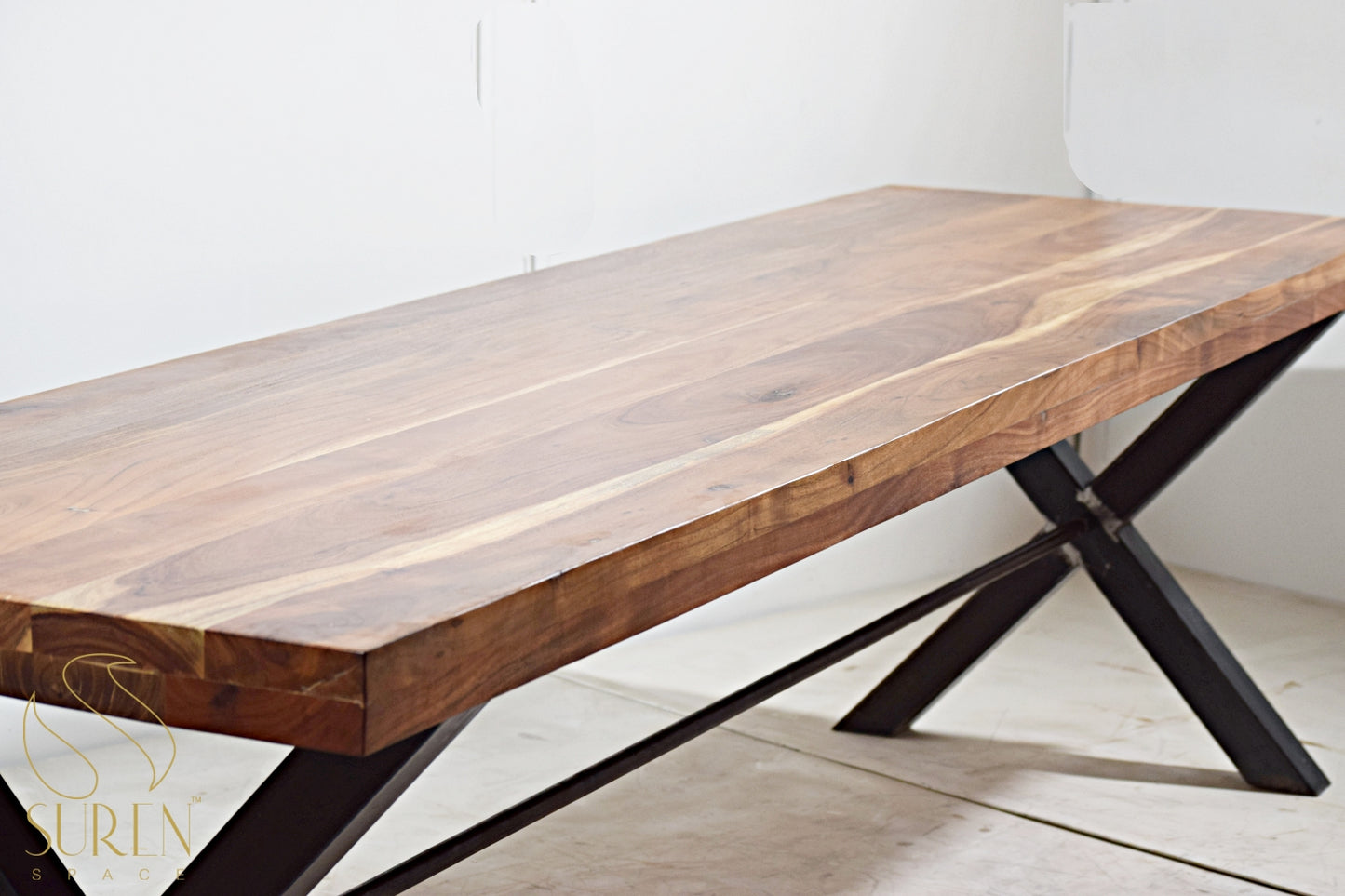 Industrial Solid Wood Folding Table Set with Iron Legs & Benches