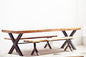 Industrial Solid Wood Folding Table Set with Iron Legs & Benches