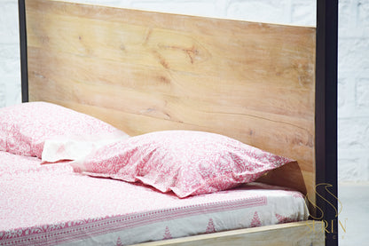 Industrial White Wash Four Poster Bed in Solid Wood with Rustic Design