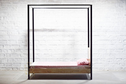 Industrial White Wash Four Poster Bed in Solid Wood with Rustic Design