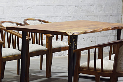 SUREN SPACE Live Edge Dining Set in Solid Wood with Natural Finish