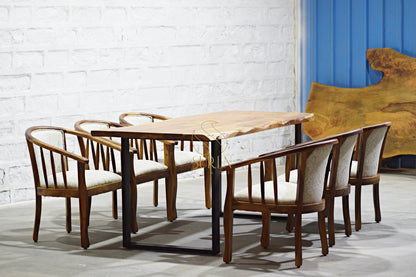 SUREN SPACE Live Edge Dining Set in Solid Wood with Natural Finish