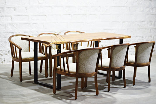 SUREN SPACE Live Edge Dining Set in Solid Wood with Natural Finish