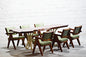 Live Edge Single Log Dining Table with Casting Base & 8 Sheesham Wood Chandigarh Chairs