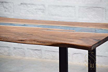 Live Edge Epoxy Center Folding Table in Solid Wood Design