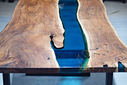 Live Edge Epoxy Center Folding Table in Solid Wood Design