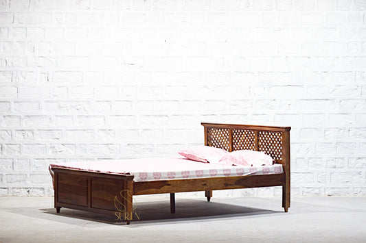 Natural Wood Light Walnut Bed with Solid Wood Frame & Elegant Design