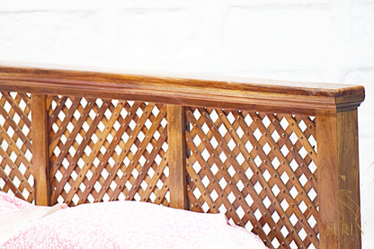 Natural Wood Light Walnut Bed with Solid Wood Frame & Elegant Design