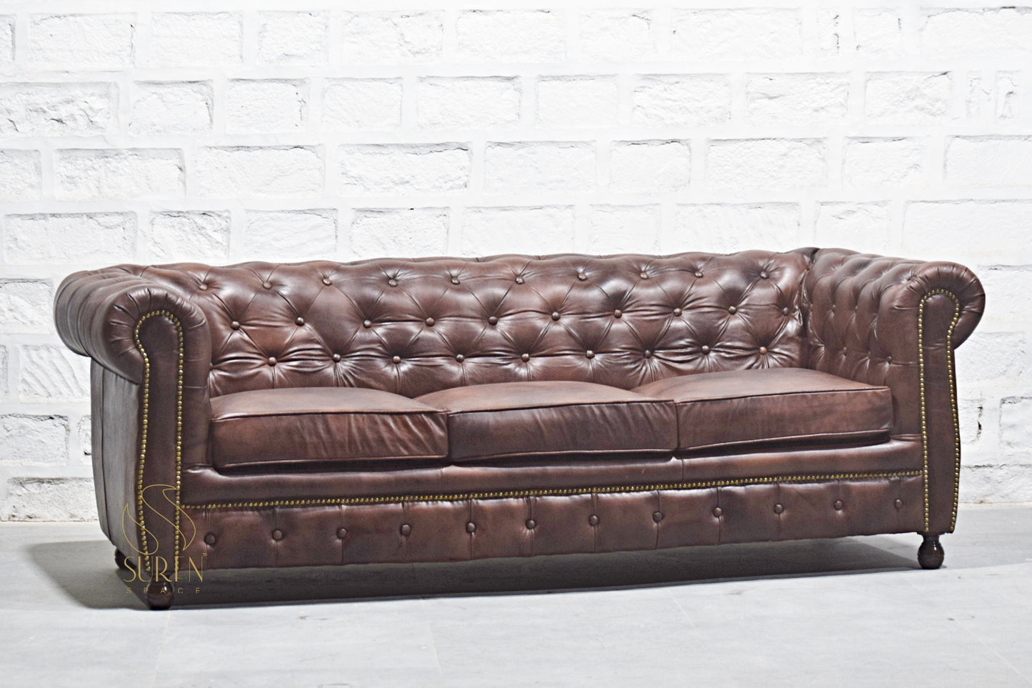 Real Buff Leather 3 Seater Chesterfield Sofa – Classic Luxury Design