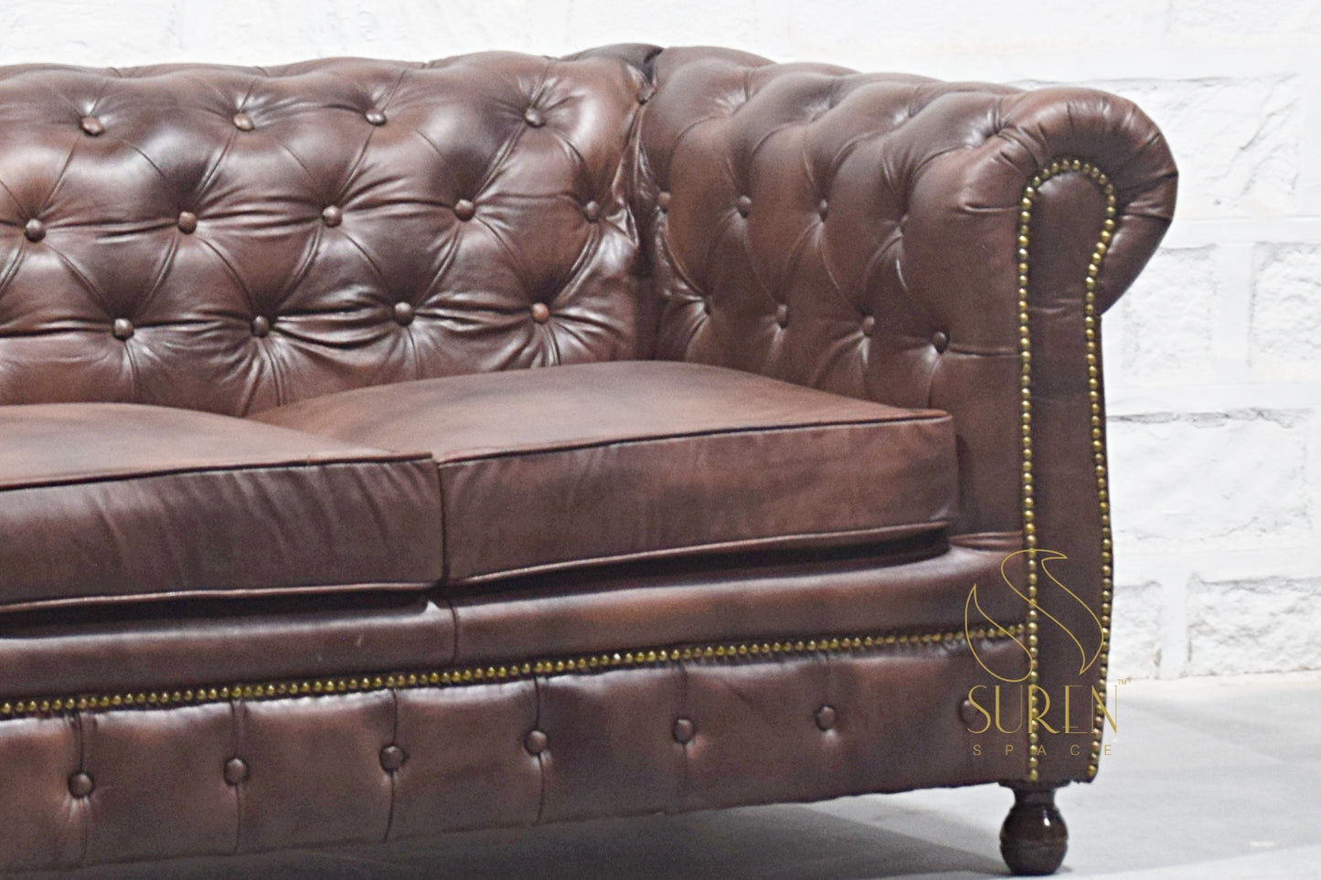 Real Buff Leather 3 Seater Chesterfield Sofa – Classic Luxury Design