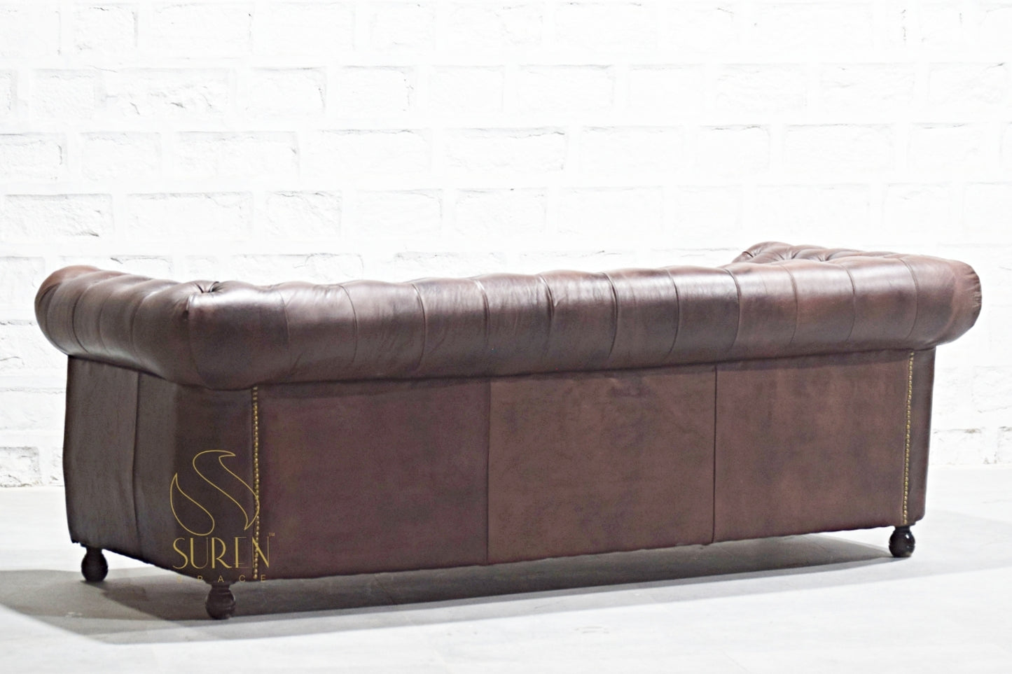 Real Buff Leather 3 Seater Chesterfield Sofa – Classic Luxury Design