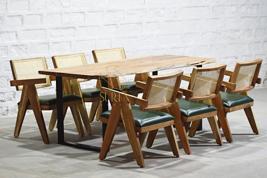 SUREN SPACE Live Edge Dining Set with Solid Wood Table & Natural Finish