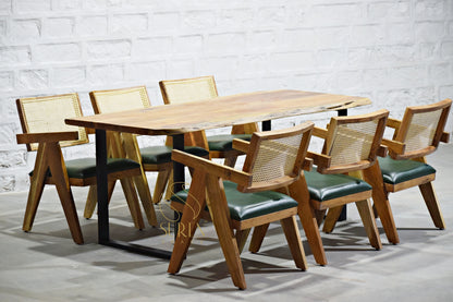 SUREN SPACE Set da pranzo con bordo vivo con tavolo in legno massello e finitura naturale