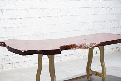 Single Log Dining Table with Cast Iron Base – Iconic Solid Wood Design