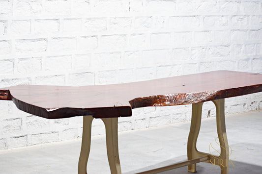 Single Log Dining Table with Cast Iron Base – Iconic Solid Wood Design