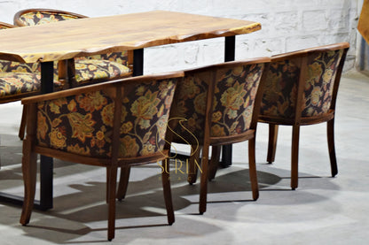 Six Solid Wooden Chairs with Handcrafted Dining Table Set
