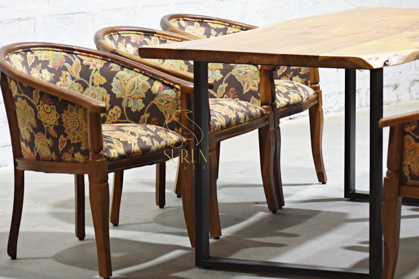 Six Solid Wooden Chairs with Handcrafted Dining Table Set