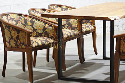 Six Solid Wooden Chairs with Handcrafted Dining Table Set
