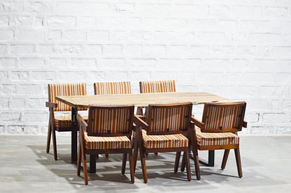 Six Chandigarh Chairs with Handcrafted Solid Wood Dining Table Set