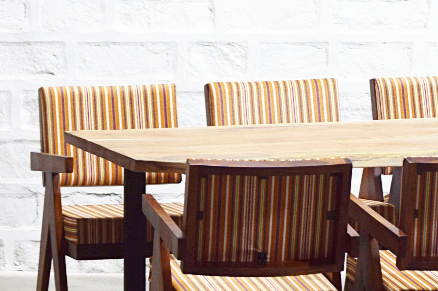 Six Chandigarh Chairs with Handcrafted Solid Wood Dining Table Set