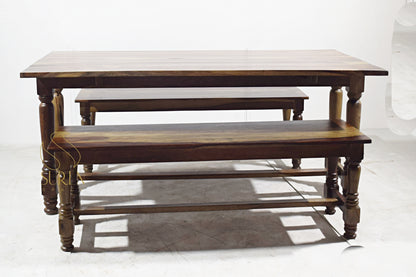 Solid Sheesham Wood Dining Set with 1 Table & 2 Benches for Home