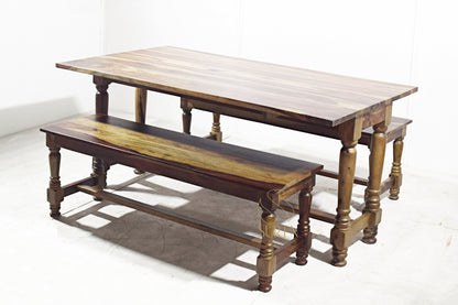 Solid Sheesham Wood Dining Set with 1 Table & 2 Benches for Home