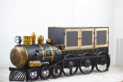 Train Bar Unit with Wine Bottle & Glass Storage – Unique Industrial Design