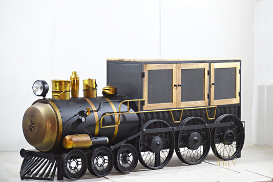 Train Bar Unit with Wine Bottle & Glass Storage – Unique Industrial Design