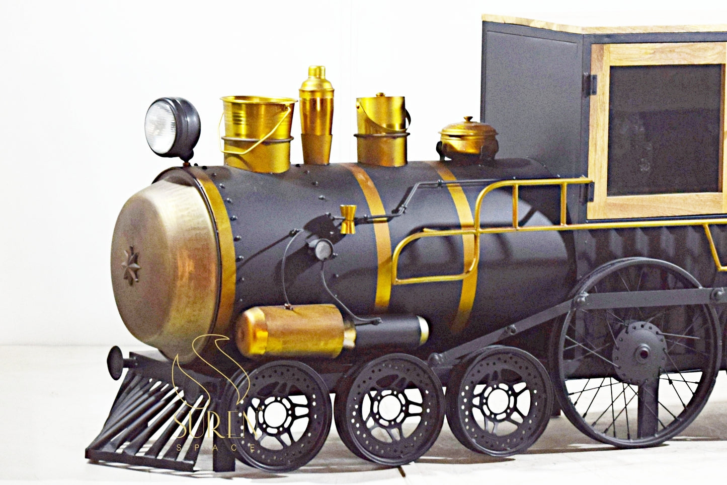 Train Bar Unit with Wine Bottle & Glass Storage – Unique Industrial Design