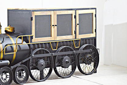 Train Bar Unit with Wine Bottle & Glass Storage – Unique Industrial Design